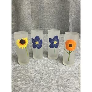 Dartington Frosted Floral Highball Glasses Rocks Collins Tumblers Set of 4